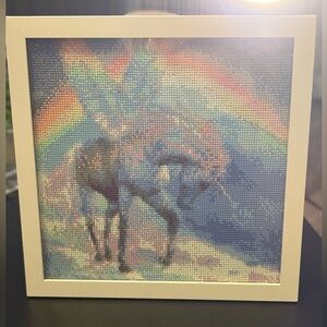 Handmade Rainbow Unicorn Diamond Painting Framed Sparkle Wall Art
